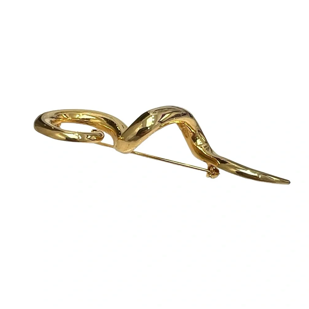 VINTAGE SHINY GOLD TONE SQUIGGLE BROOCH